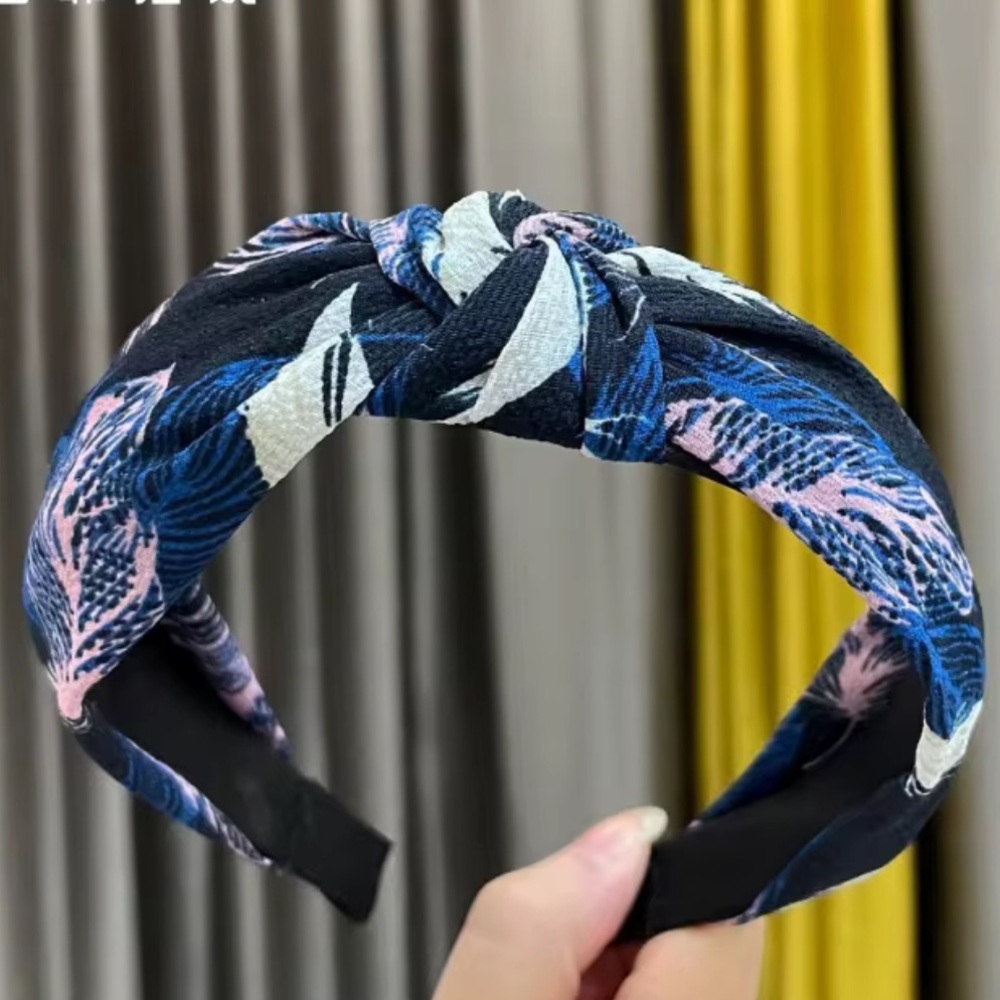 Navy and Pink Silken Feather Headband with Topknot